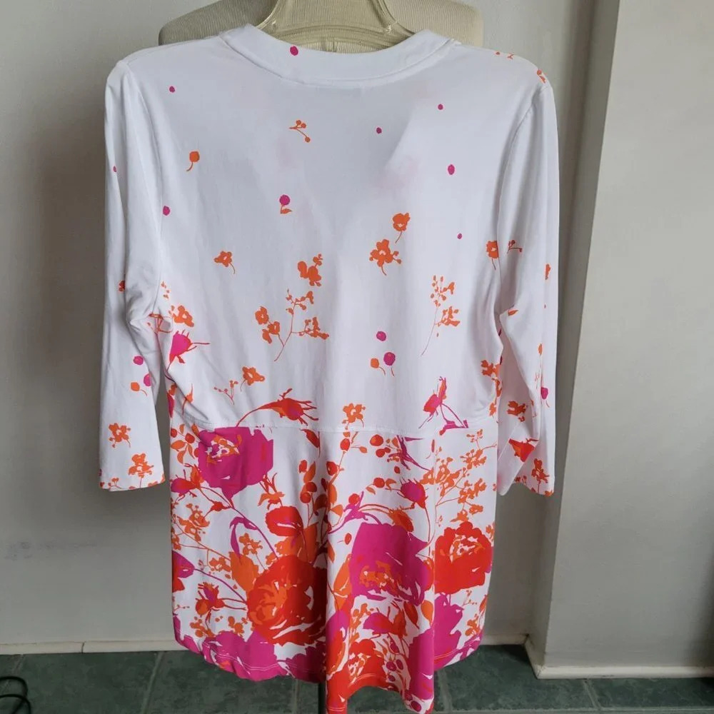Isaac Mizrahi Live! Women's White Orange Floral Peplum Sweater (Size: Medium) - Picture 3 of 14